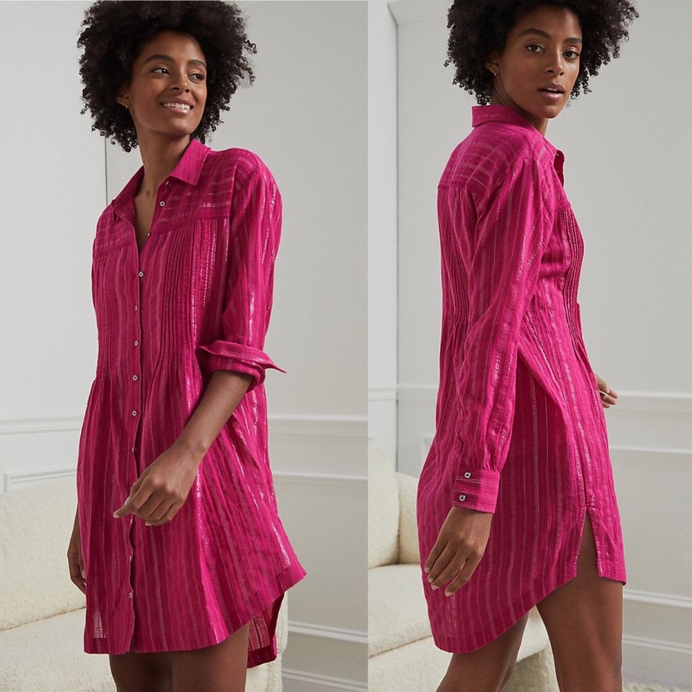 Anthropologie Metallic Weekender Shirtdress